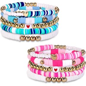 Friendship Bracelet, Charm Bracelet, Beaded Bracelets, 10Pcs Sweet Bracelet Reputation 1989 Bracelet Bohemian Layering Bracelets Set for Erase Music Beach for Fans Jewelry Gifts（Pink+Blue）
