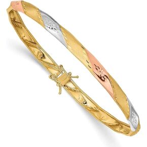 Diamond2Deal 14k Yellow Gold White Rose Rhodium-Plated Satin Flex Bangle