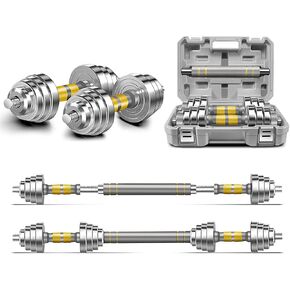 Adjustable Dumbbell Set - 44/66 LBS weights set, Dumbbell Barbell 3 in 1, Steel Dumbbells Pair with Connecting Rod for Adults Women Men Fitness Workout, Home Gym Exercise Training Equipment