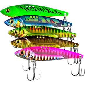5PCS Metal Blade Baits - Hard Metal VIB Fishing Lures for Bass Fishing Lures, 20g Sinking Jigging Spoons Hard Swimbait, Fishing Spoon Lures Spinner Spoon Blade for Bass Walleye Trout