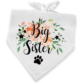Big Sister White Cotton Pet Bandanas, Pet Triangle Scarf Accessories for Small Medium Large Dogs Pets Pregnancy Announcement Gender Reveal Gift for Dog Lovers Owner