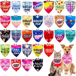 30Pcs/Pack Adopt Me Dog Bandanas Bulk with Paw Print Tie Dye Plaid Floral Pink Puple Blue for Small Medium Girl Boy Foster Animals to Look for Homes or Adoption