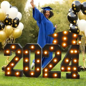 Graduation Decorations Class of 2024, 2.3FT Large PRE-CUT 2024 Marquee Numbers Kit with Graduation Cap for Preschool High School College Prom Party Decor (2.3FT 2024+Cap, Black)