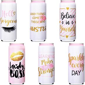 Slim Can Sleeves, Reusable Neoprene Bottle Insulator Sleeve, 12 oz Beverage Can Coolers for Energy Drink and Beer Cans, 6 Pieces (Hawaii Style)