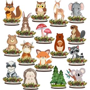 16 Pcs Woodland Animals Table Centerpieces Wooden Woodland Animals Table Decorations Woodland Animals Baby Shower Decorations Wooden Woodland Creatures for Baby Shower Camp Autumn Party Decorations