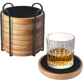 5 Pack Coasters for Drinks Absorbent, 4.3 inches Woven Coasters for Coffee Tables, Wooden Drink Coasters for Table Protection, Reusable Drink Coasters for Kitchen, Farmhouse, Bar, Office, Brown