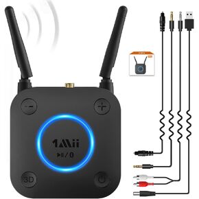[Upgraded] 1Mii B06Pro Long Range Bluetooth Receiver, HiFi Wireless Audio Adapter, Bluetooth 5.1 Receiver with 3D Surround aptX HD Low Latency Optical RCA AUX 3.5mm Coaxial for Home Stereo System