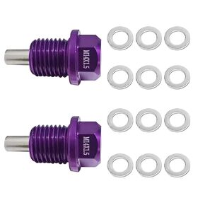 2Pcs M14 x1.5 Magnetic Oil Drain Plug Stainless Steel with 12 Copper Washer Replacement for Toyota, Lexus, Nissan, Infiniti(Purple)