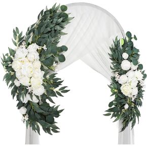 2 Pack Artificial Wedding Arch Flowers, 28"/20" Floral Swag Arrangement Set, Wedding Welcome Signs Floral Decorations Kit for Ceremony Reception, Backdrop Table Decor, Drap Not Included