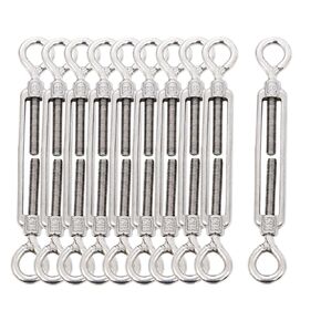10pcs Turnbuckles, M6 Turnbuckle Eye and Eye, Anti-Rust Turn Buckles, Stainless Steel Turnbuckle, Heavy Duty Eye to Eye Turnbuckle, 304 Hardware Turn Buckles for Sun Shade Sail, Silver