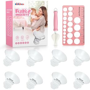 Flange Inserts 17mm(8PCS) & Nipple Ruler & Cleaning Brush, 3 in 1 Flange Sizing Kit, Silicone Flange Insert Kit for 24mm Most Pumps, Breast Pump Replacement Accessories