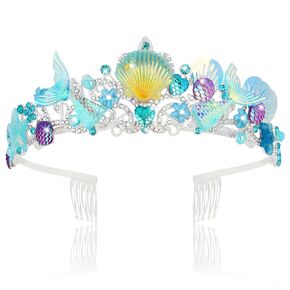 CIEHER Mermaid Crown Blue Shell Tiara Mermaid Tiara for Mermaid Costume Mermaid Birthday Decorations
