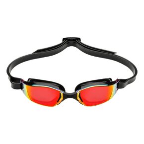 Aqua Sphere XCEED Adult Swim Goggles - Curved Lens Technology, Adjustable Nose Bridge - Ideal Partner for Performance Swimmers - Red Titanium Mirror Lens/Black Frame