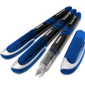 ZEBRA Fuente - Disposable Fountain Pen - Blue Ink - Pack of 3