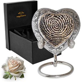 Heart Keepsake Urn for Human Ashes Honor Your Loved One with Life Impression Gold Heart Urn with Brass Stand Memorial Heart Shaped Decorative Funeral Burial Urns