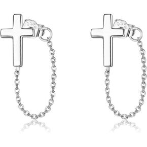 Cross Stud Earrings 925 Sterling Silver Cross Chain Earring Hypoallergenic Chain Link Cross Jewelry Birthday Gifts for Women Girls