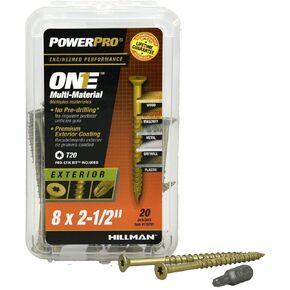 PowerPro Premium One Multi-Material Flat Head Screws, Epoxy Coated Steel, Fasten in Wood, Metal, Concrete, Drywall and Plastic, Bronze, #8 x 2-½ inches, Box of 20 Screws