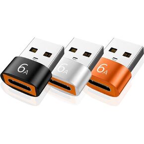 USB to USB C Adapter 6A Type C Female to USB3.0 A Charger Cable Adapter Converter for Fast Charging & Data-3Pack