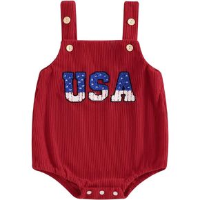 My First 4th of July Baby Girl Boy Outfit Newborn USA Romper Sleeveless Corduroy Overalls Infant Summer Clothes