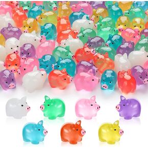 56PCS Luminous Mini Resin Pigs Cute Mini Pigs Figures Glow in The Dark, Tiny Pigs Miniature Charms Ornament for Garden Landscape Plant Dollhouses Birthday Decor (7 Colors)