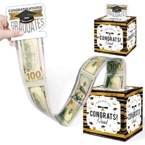 Money Box for Cash Graduation Gift, Graduation Money Holder for Cash with Pull Out Card DIY Set with 50PCS Plastic Bags, High School College Ceremony Grad Party Decorations-S01