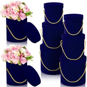 Uiifan 6 Pcs Velvet Round Flower Box with Lids Velvet Nesting Gifts Box with Handle for Wedding Mother's Day Graduation Luxury Flower Gift Arrangement Bridesmaid Birthday Party Favor(White)