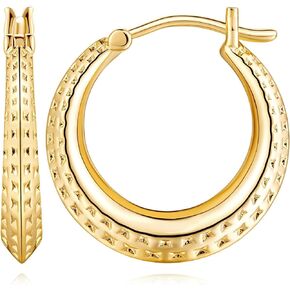 14K Gold Earrings for Women Chunky Gold Hoop Earrings 14K Gold, Lightweight & Small Hoop Earirngs for Women with Hinged Clasp (20mm)