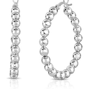 Sterling Silver Bead Ball Hoop Earrings, Beaded Hoop Earrings For Women- Silver Bead Hoop Earring For Women, 925 Sterling Silver bead Earring, Sterling Silver Hoop Earrings
