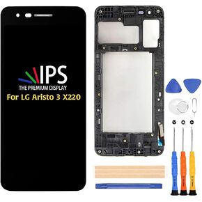 for LG Aristo 3 X220/LMX220PM /k8 2019 LM-X220MA LCD Display Touch Digitizer Screen Replacement Full Assembly Repair Kits with Tools(Black with Frame