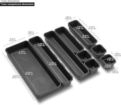 مجموعة Madesmart Value Collection مجموعة صناديق متشابكة مكونة من 9 قطع للتخزين المتين متعدد الأغراض وقابل للتخصيص، وأحجام متنوعة، من الجرانيت in Kuwait