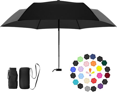 LEAGERA Compact Travel Umbrella with Case - Mini Umbrella for Purse, Small Lightweight &Tiny Design Perfect for Parasol Outdoor Sun&Rain Umbrellas, Black in Kuwait