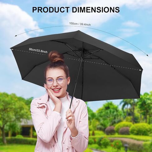 LEAGERA Compact Travel Umbrella with Case - Mini Umbrella for Purse, Small Lightweight &Tiny Design Perfect for Parasol Outdoor Sun&Rain Umbrellas, Black in Kuwait
