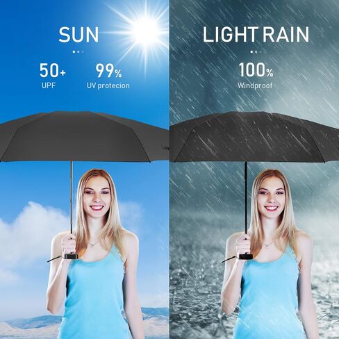 LEAGERA Compact Travel Umbrella with Case - Mini Umbrella for Purse, Small Lightweight &Tiny Design Perfect for Parasol Outdoor Sun&Rain Umbrellas, Black in Kuwait