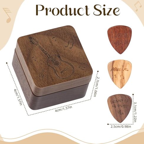 Keneke Wooden Guitar Pick Box with Lid,3PCS Unique Guitar Picks,Guitar Pick Holder Box,Musician Engraved Wooden Plectrum Case,Acoustic Guitar Box for Electric Bass Guitar Ukulele Lover in Saudi Arabia