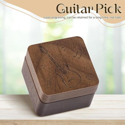 Keneke Wooden Guitar Pick Box with Lid,3PCS Unique Guitar Picks,Guitar Pick Holder Box,Musician Engraved Wooden Plectrum Case,Acoustic Guitar Box for Electric Bass Guitar Ukulele Lover in Saudi Arabia