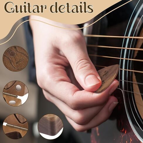 Keneke Wooden Guitar Pick Box with Lid,3PCS Unique Guitar Picks,Guitar Pick Holder Box,Musician Engraved Wooden Plectrum Case,Acoustic Guitar Box for Electric Bass Guitar Ukulele Lover in Saudi Arabia