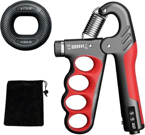 Grip Strength Trainer Kit-2 Pack for Arm,Finger,Wrist, Ergonomic Designed Hand Exerciser with Adjustable Resistance 11-220LBS(5-100KG),Stress Relief Silicone Grip Hand Strengthener Ring 70-80LBS in Saudi Arabia