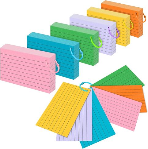 300 Pcs Index Cards 3x5 Ruled Flash Cards with Colorful Binder Rings Colored Studying Note Cards for School Office Supplies in Kuwait