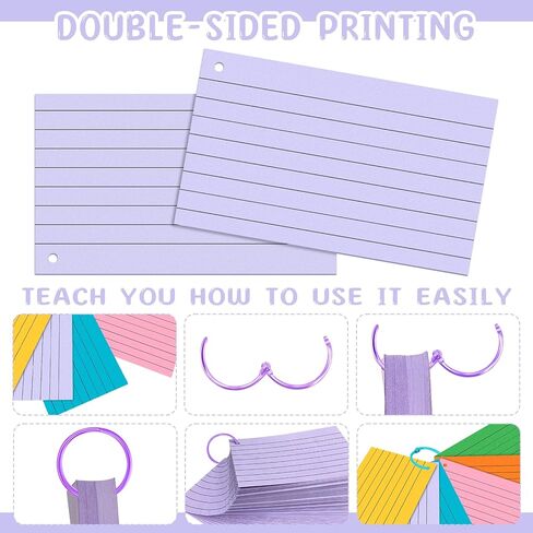 300 Pcs Index Cards 3x5 Ruled Flash Cards with Colorful Binder Rings Colored Studying Note Cards for School Office Supplies in Kuwait