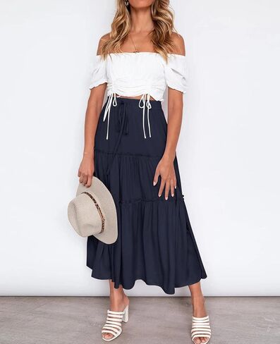 تنورة نسائية عالية المرونة بخصر جيوب الرباط تنورة ماكسي متدرجة in Kuwait