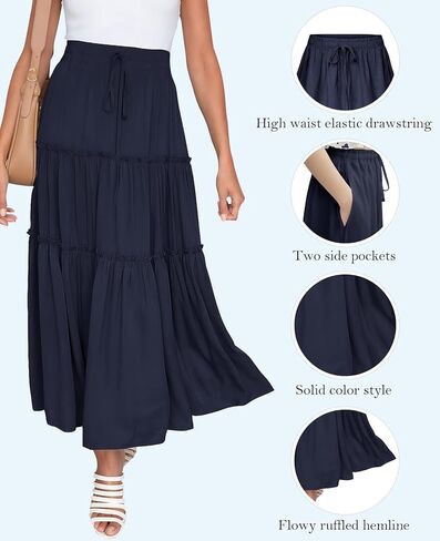 تنورة نسائية عالية المرونة بخصر جيوب الرباط تنورة ماكسي متدرجة in Kuwait