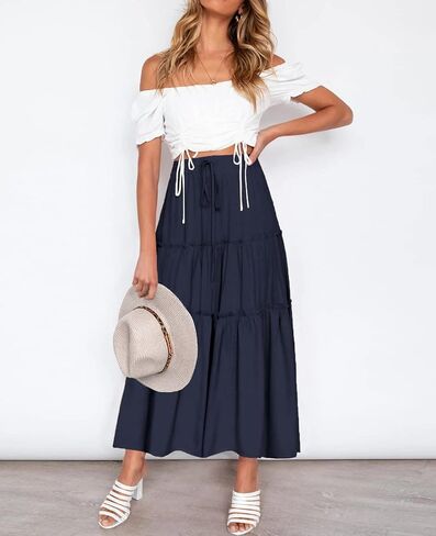 تنورة نسائية عالية المرونة بخصر جيوب الرباط تنورة ماكسي متدرجة in Kuwait