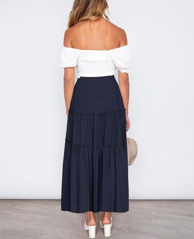 تنورة نسائية عالية المرونة بخصر جيوب الرباط تنورة ماكسي متدرجة in Kuwait