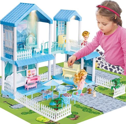 TOY Life Blue Princess Doll House Doll House 3-5 Year Old Girls Doll House Furniture Dream House Toy for Girls Kids Two Floor Dollhouse, Baby Doll House & Dollhouse Accessories in Saudi Arabia