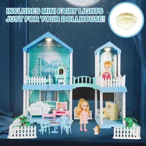 TOY Life Blue Princess Doll House Doll House 3-5 Year Old Girls Doll House Furniture Dream House Toy for Girls Kids Two Floor Dollhouse, Baby Doll House & Dollhouse Accessories in Saudi Arabia