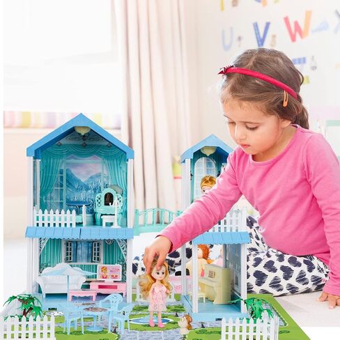 TOY Life Blue Princess Doll House Doll House 3-5 Year Old Girls Doll House Furniture Dream House Toy for Girls Kids Two Floor Dollhouse, Baby Doll House & Dollhouse Accessories in Saudi Arabia