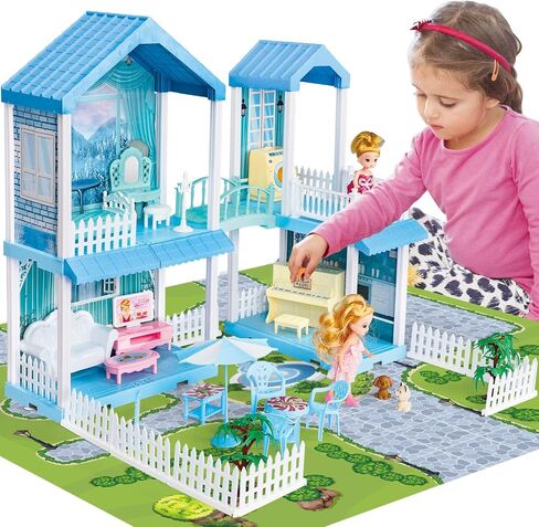 TOY Life Blue Princess Doll House Doll House 3-5 Year Old Girls Doll House Furniture Dream House Toy for Girls Kids Two Floor Dollhouse, Baby Doll House & Dollhouse Accessories in Saudi Arabia