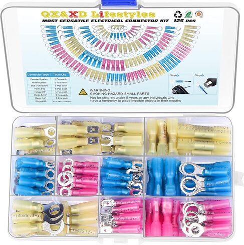 250PCS Heat Shrink Wire Connectors,Electrical Terminals Kit,Waterproof,Automotive Marine Electrical Terminals Kit,Ring Fork Hook Spade Butt Splices,Tinned Red Copper,12-10,16-14,22-16 (250PCS) in Saudi Arabia