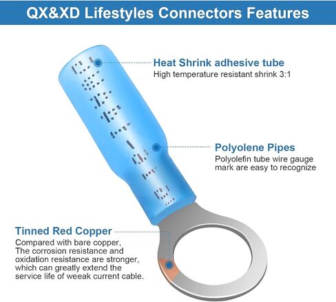 250PCS Heat Shrink Wire Connectors,Electrical Terminals Kit,Waterproof,Automotive Marine Electrical Terminals Kit,Ring Fork Hook Spade Butt Splices,Tinned Red Copper,12-10,16-14,22-16 (250PCS) in Saudi Arabia