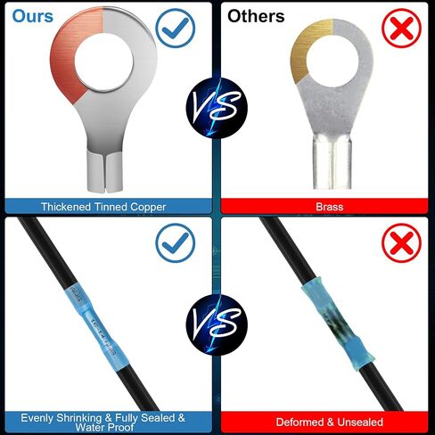 250PCS Heat Shrink Wire Connectors,Electrical Terminals Kit,Waterproof,Automotive Marine Electrical Terminals Kit,Ring Fork Hook Spade Butt Splices,Tinned Red Copper,12-10,16-14,22-16 (250PCS) in Saudi Arabia
